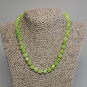 Chrysoprase Olivine Bead Necklace with Faceted Cube, 8mm diameter beads, 3mm+-, length 45cm+- with clasp