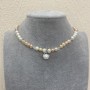 Choker with River Pearls, round, diameter 6.5×6 mm ±, Mountain Crystal smooth bead, diameter 4.5 mm ±, pendant 10 mm ±, adjustable length 38 cm