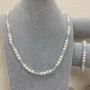 Set Necklace and Bracelet River Pearls Round, diameter 6.5×6mm±, Aquamarine Faceted Bead, diameter 5mm±, length 55cm±, length 18mm± with extender