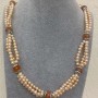 Three-row Necklace of Freshwater Pearls and Carnelian Bead 10mm+ adjustable length, length 53cm +5cm extender chain