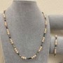 Set of Necklace and Bracelet Peach River Pearls d 5-6×5-4mm+- Turquoise? Wait Turmaline cube, diameter 2.5×2.5mm+, length 55cm+-, length 18mm+- adjustable length
