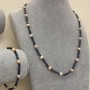 Set of Necklace and Bracelet Peach River Pearls, diameter 6x5mm±, Sapphire Faceted Bead, diameter 3.5mm, length 48cm±, length 18mm± adjustable