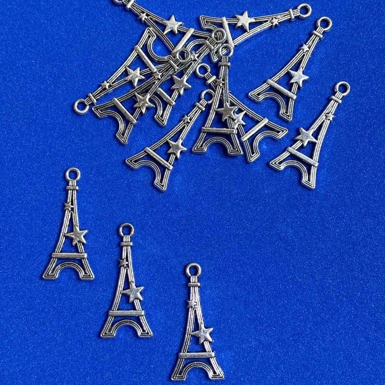 Pendant hardware Eiffel Tower, diameter 29x13, color silver finish, 20g +/- 17 pcs