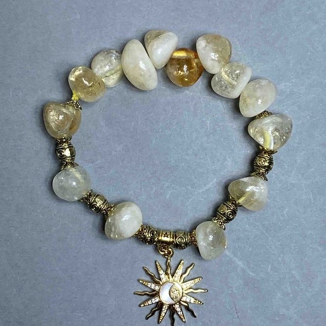 Citrine Faceted Bead Bracelet 13x11mm+ with Metal Inlays, 18 cm+