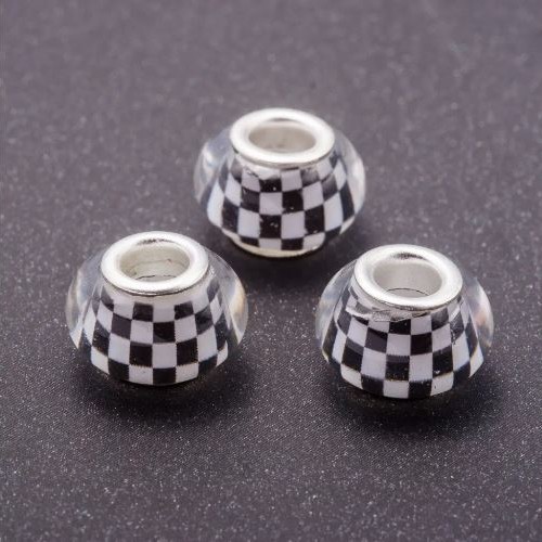 Pandora Bead White Checkered Plastic, diameter 13mm, hole diameter 5mm pack of 11