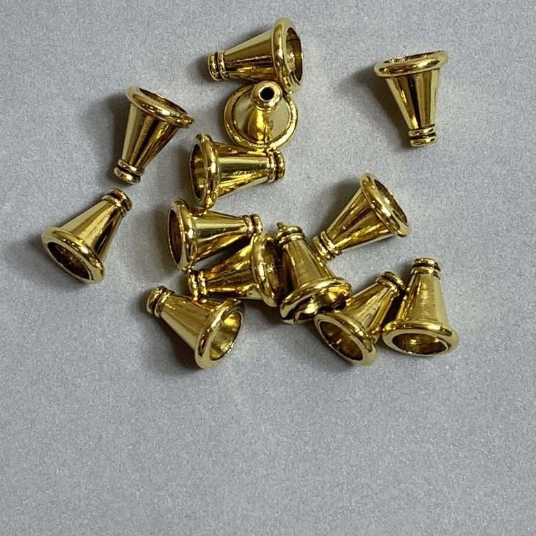 End cap finding, inner diameter 11x9mm, hole diameter 1.8mm and 6.7mm, metallic gold color, pack 20g± 23pcs