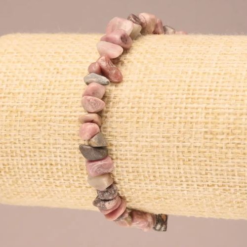 Rhodonite Chip Bead Bracelet on Elastic