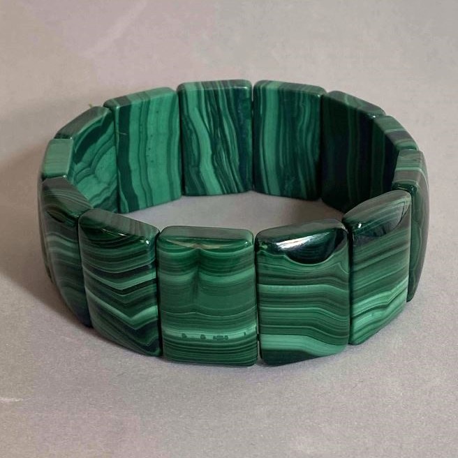 Malachite Bracelet Natural Stone Link 25×17 mm±, length 18 cm± Stretch