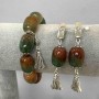 Bracelet and Earrings Set Brazilian Agate Tumbled 18x13 mm, length 64 mm, with metal inserts, length 18 cm, stretch