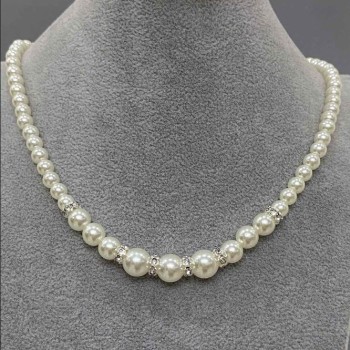 Majorca Pearl Necklace, White Pearls with 6mm± to 10mm± Diameters, 50(±) cm Length, with Clasp