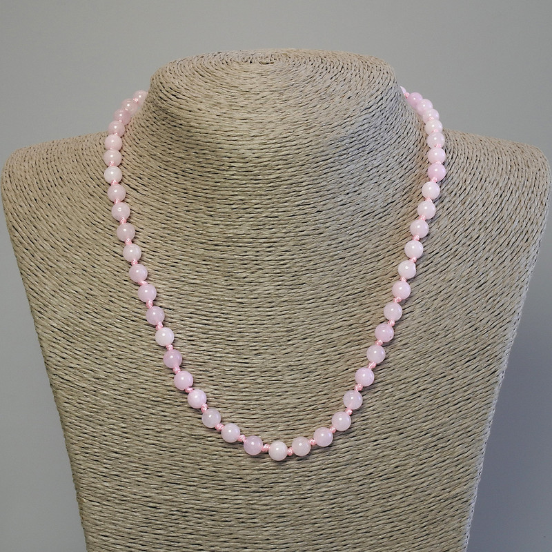 Kunzite Necklace Smooth Bead 6mm+-, length 50cm+- with clasp