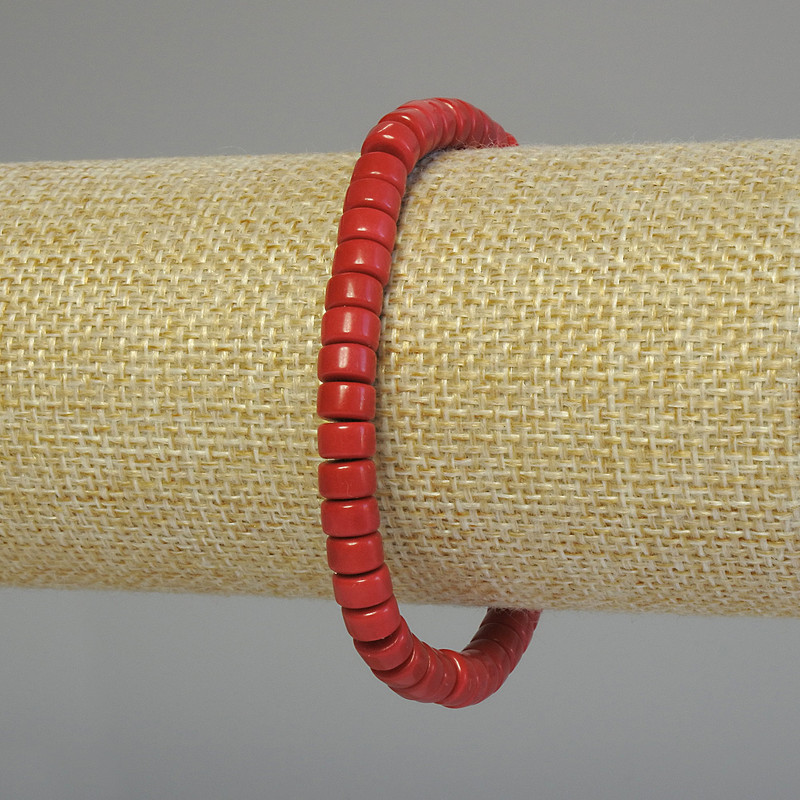 Bracelet Coral, artificial coral rondelle 6x4mm +-, length 18cm +-, elastic