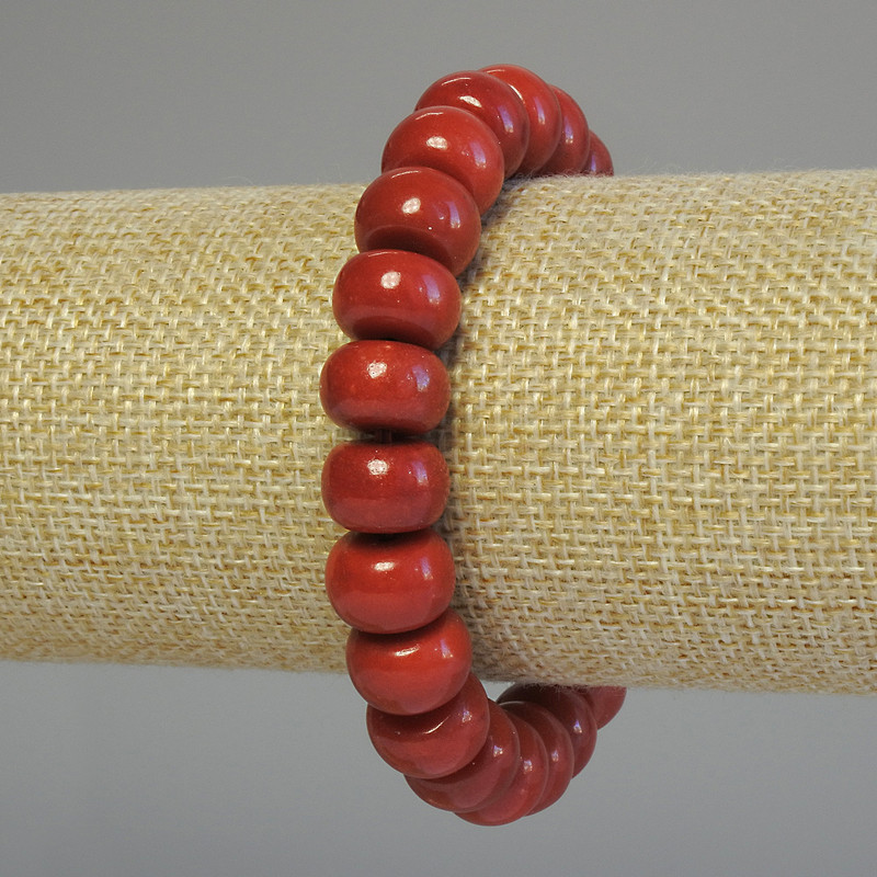 Bracelet Red Coral Synthetic Rondelle 12x8mm ±, length 18cm ± stretch