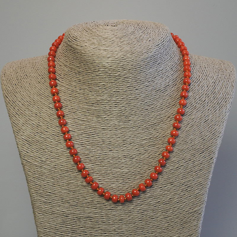 Necklace of Imiter Coral Rondelle 6x4.5mm Beads, 50 cm long, with clasp