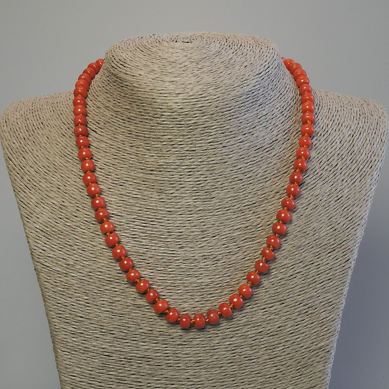 Artificial Coral Bead Rondelle Necklace 7x5mm+, length 50cm+-, with clasp