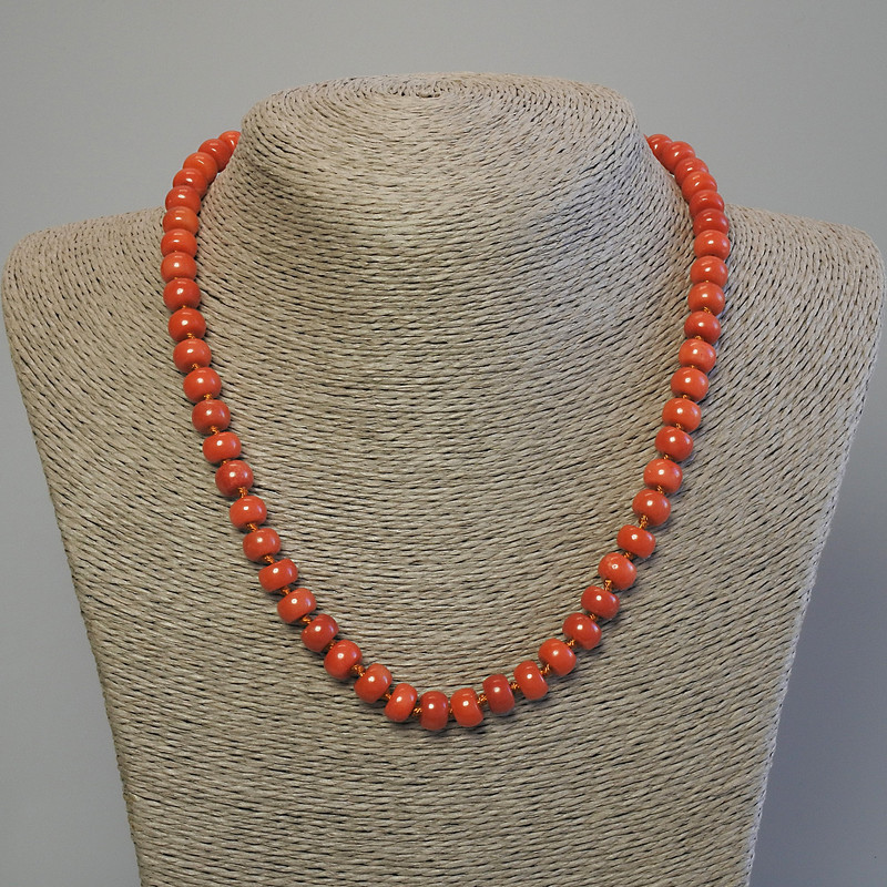 Necklace made of artificial coral rondelle 8x5mm, length 50cm, with clasp
