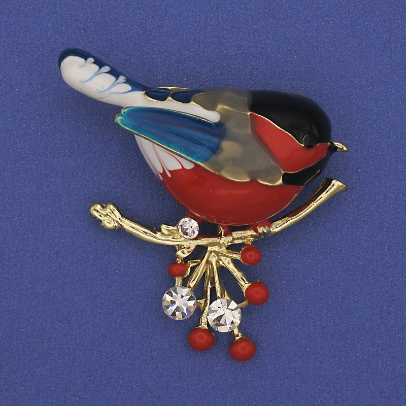 Brooch "Snegur" enamel with white crystals 48x38mm+- gold-tone metal