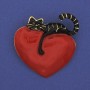 Brooch Cat on Heart Enamel 42x39mm± Gold-tone metal