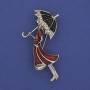 Brooch Pendant 'Girl with an Umbrella' Silver-Tone with White Rhinestones 48x24mm+