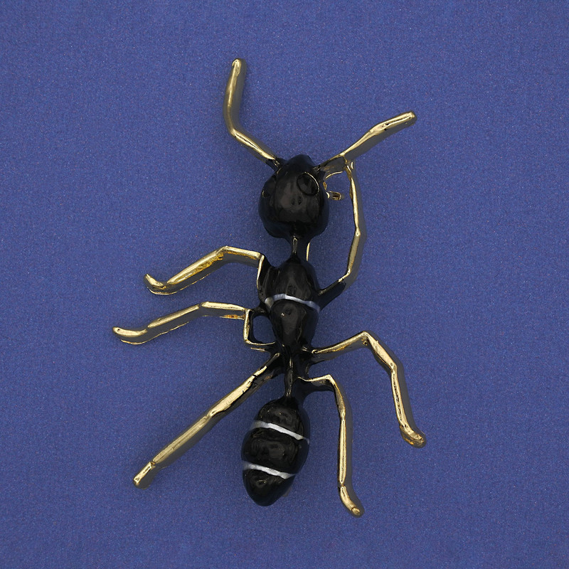 Brooch Ant (ant) black enamel, gold-tone metal 42x57mm+