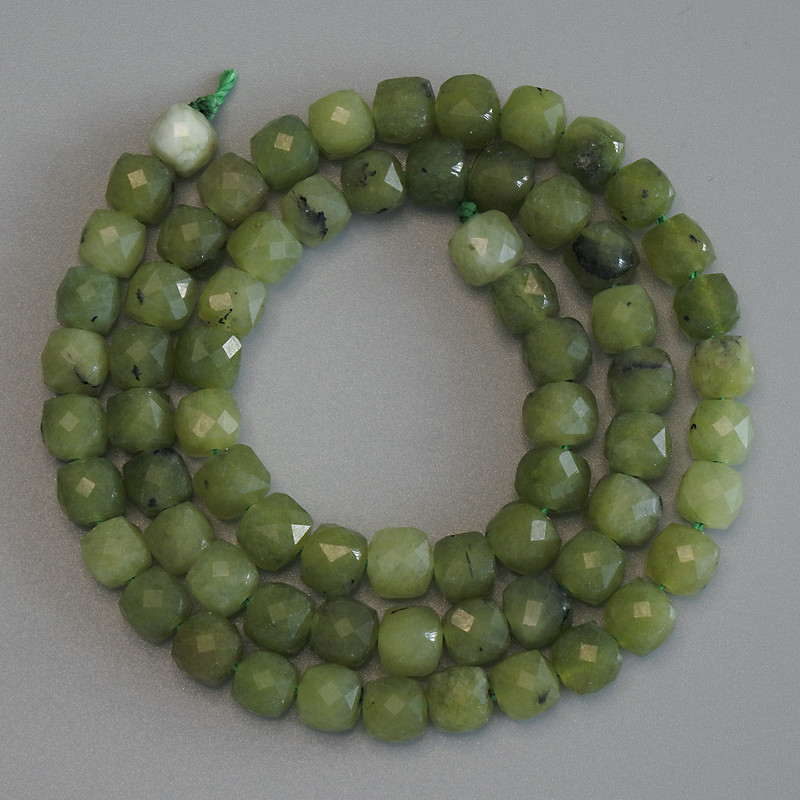 Jadeite Beads Faceted Cube 5.5x5.5x5mm+ on Thread, 37cm+ Length
