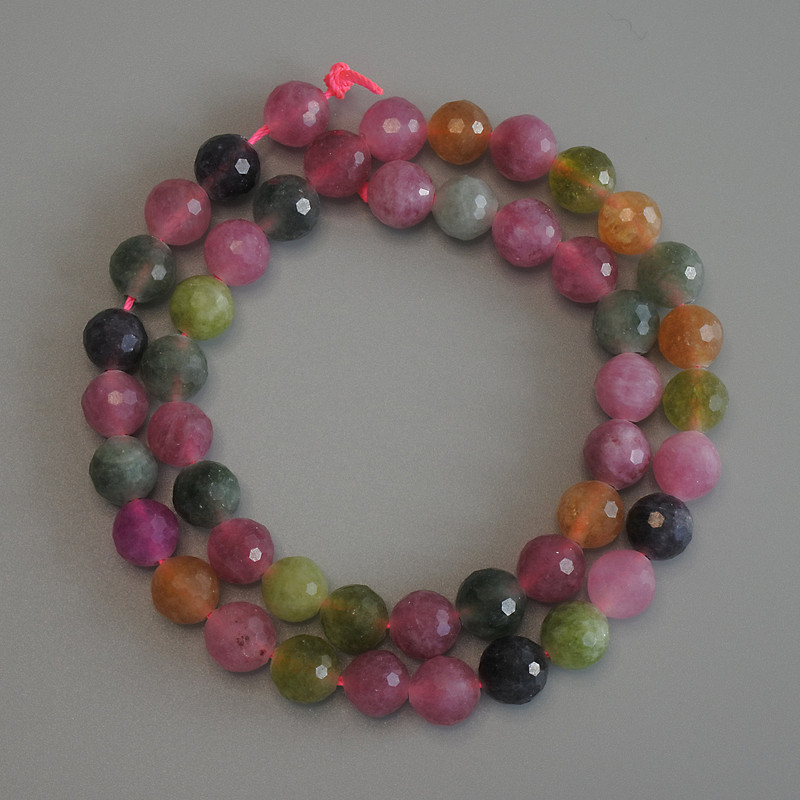 Tourmaline Beads Faceted Round 8mm+ on Thread, Length 37cm+