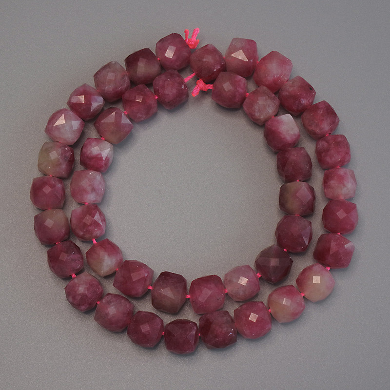 Tourmaline Beads Faceted Cube 9x9mm+ on Thread, 36cm+ length