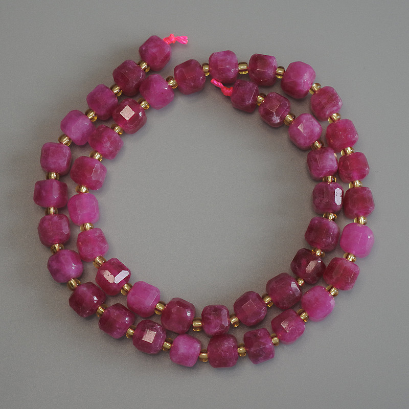 Tourmaline Beads Faceted Cube 7x7mm+- on Thread with 3mm Beads+- Length 38cm+