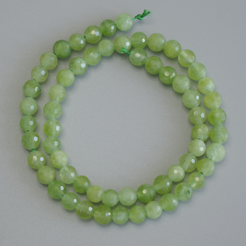 Chrysoprase Beads on Thread, Faceted Round Bead, 6mm diameter ±, 37cm length ±