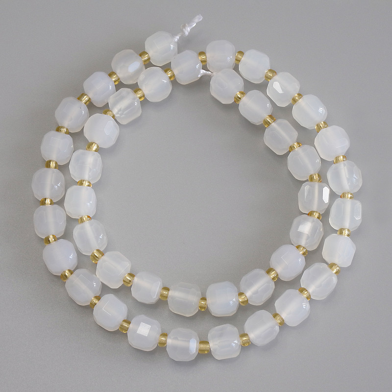 White Quartz Beads Faceted Cubes, 7x7mm±, with 3mm± Seed Beads, 38cm± Length