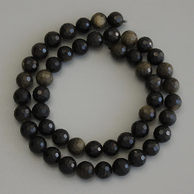 Sun Obsidian Beads on Thread Natural Stone Faceted Round 8mm±, Length 38cm±