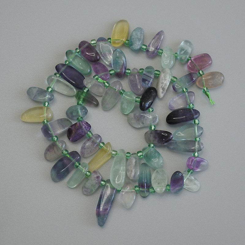 Fluorite Beads, Waffle Butterfly Shape, diameter 10-17×7-8mm±, with 3mm+ seed beads, length 39cm± on thread