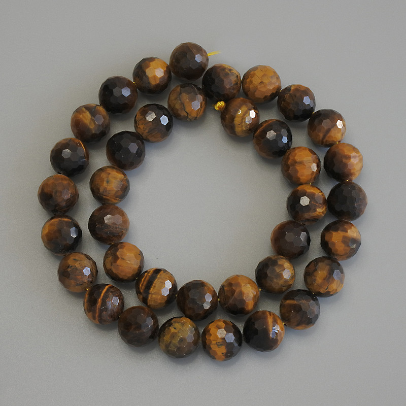 Tiger’s Eye Beads Faceted Round Beads, 10 mm diameter, 37 cm length on thread