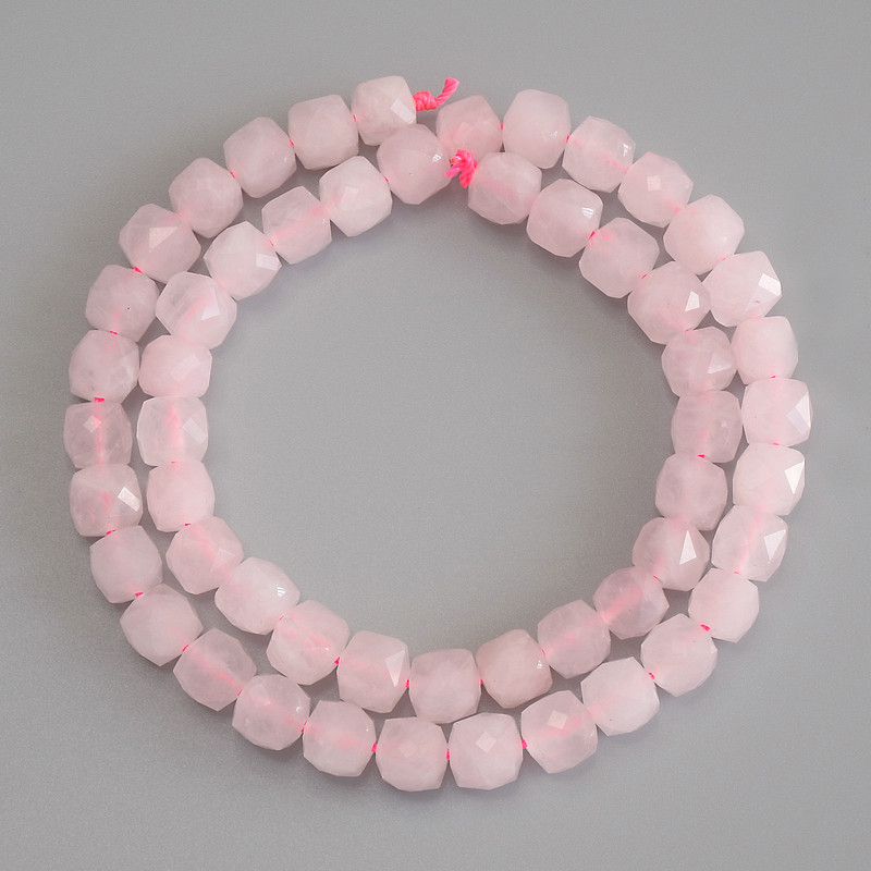 Pink Quartz Beads Faceted Cube, 7x7mm, 37cm strand