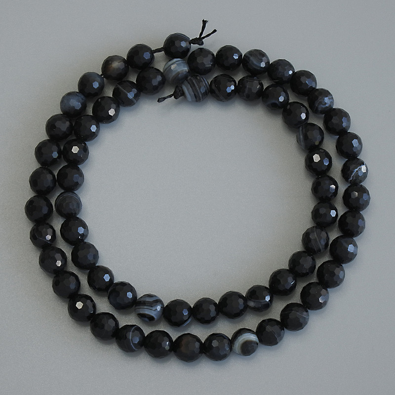 Agate Beads – faceted round 6mm diameter, 37cm length, on thread
