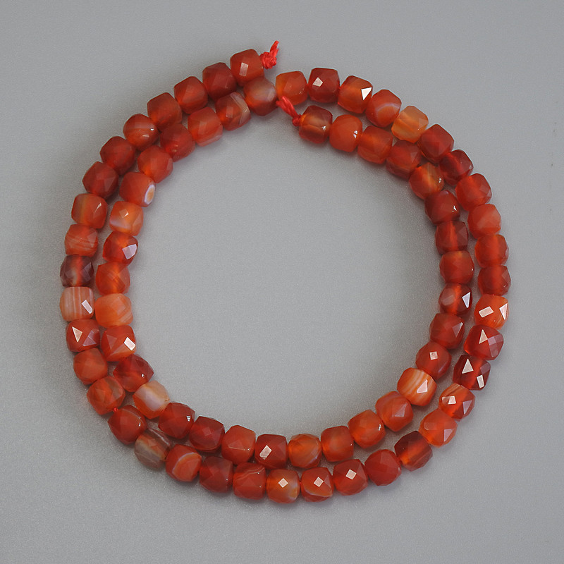 Agate Beads, Faceted Cube, 5x5 mm, approx. 37 in on Thread