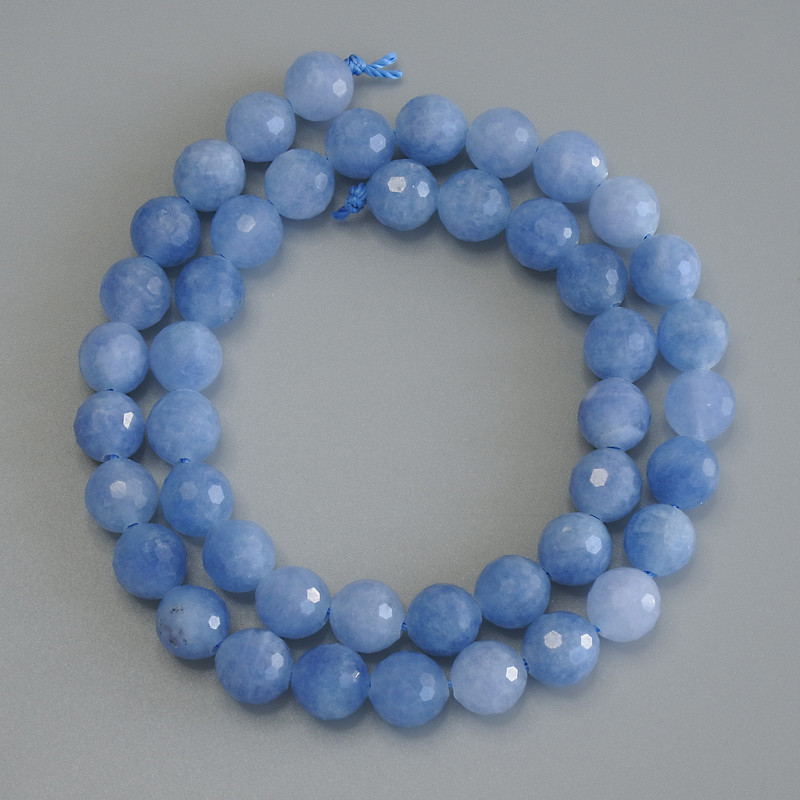 Aquamarine Beads faceted round beads, 8mm diameter, 37 cm length, on thread