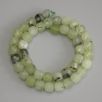 Prehnite Beads Cube Cut 9×9 mm± on Thread, 37 cm+ Length