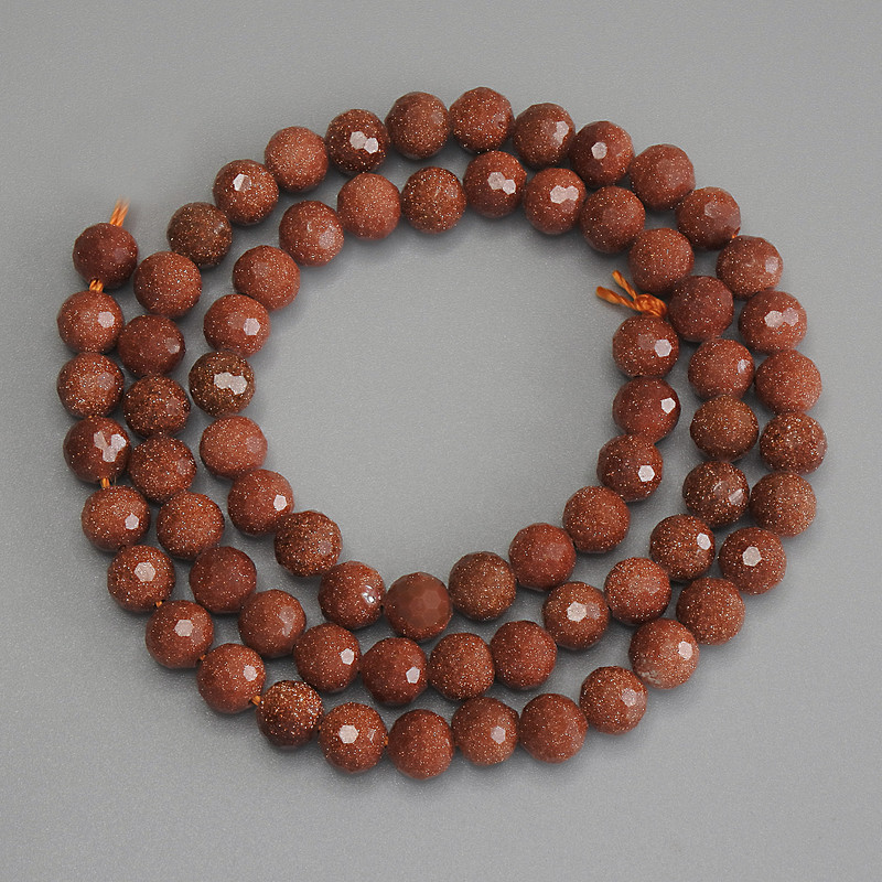 Synthetic Aventurine Beads Golden Sand Faceted Round 6mm+ on String, 39cm+ length