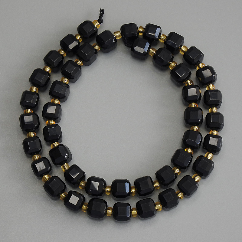 Tourmaline Beads Faceted Cube 7x7mm+- on Thread, 37cm+ Length with 3mm Seed Beads