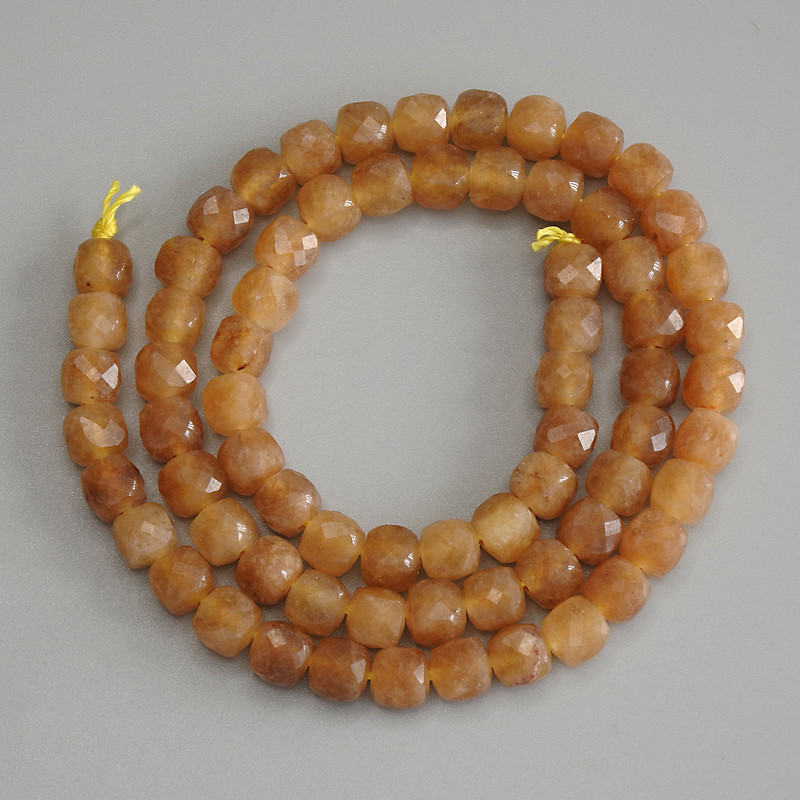 Citrene Beads Faceted Cube 6mm+ on Thread, 38cm+ Length