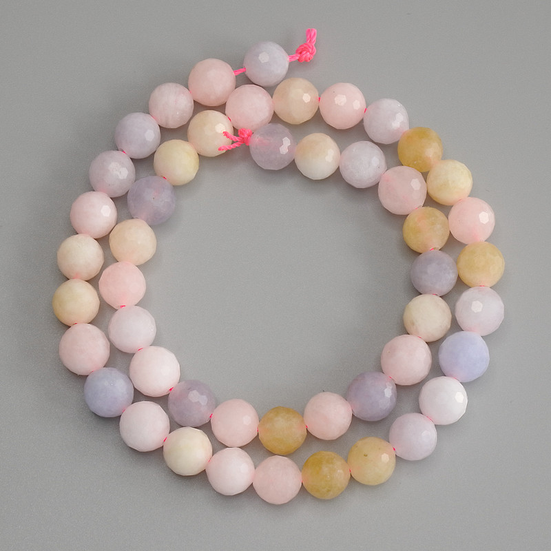 Morganite Beads - Faceted Sphere, 8mm diameter, on a thread 37cm long