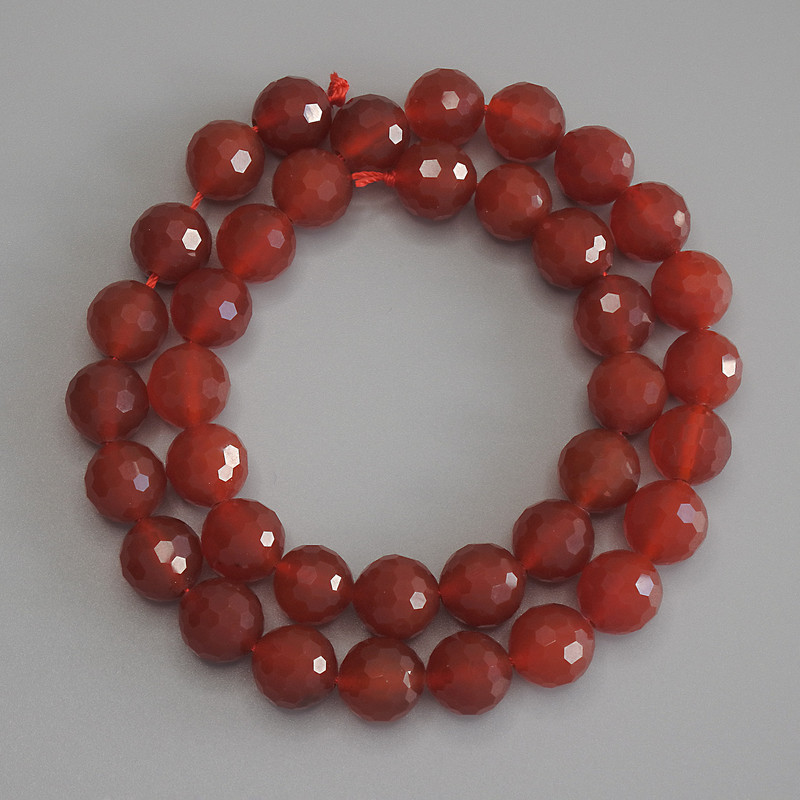 Carnelian Beads Faceted Round 10mm+ on Thread, 38cm+ Length