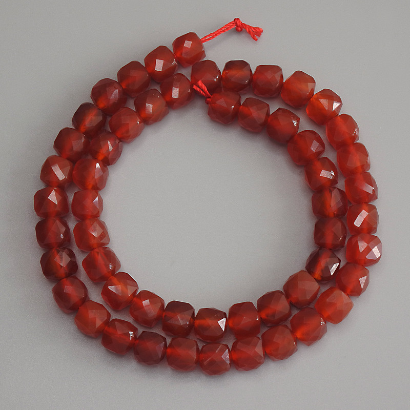 Carnelian Beads Faceted Cube 7x7mm+ on Thread, 37cm+ Length