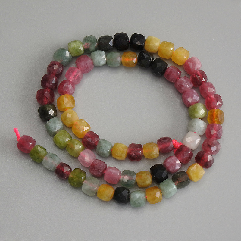 Tourmaline Beads Faceted Cube 5.5x5.5mm+ on Thread, 36cm+ Length