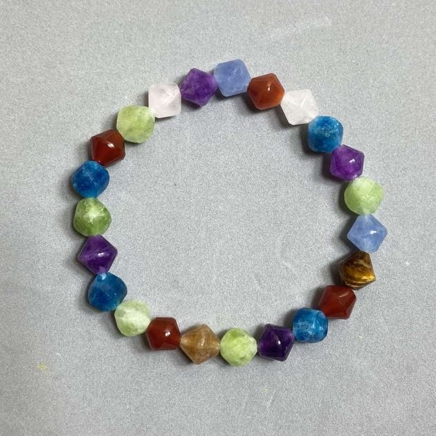 Bracelet Assortment Faceted Diamond-shaped 8x8mm+-, length 18cm (stretch)