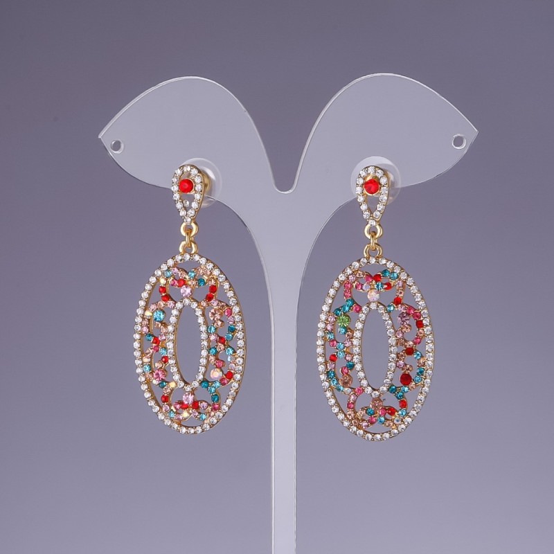 Earrings with Multicolored Crystal Beads, length 5.5 cm on Yellow Metal