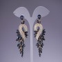 Earrings with dark blue crystals, 9 cm length, yellow metal