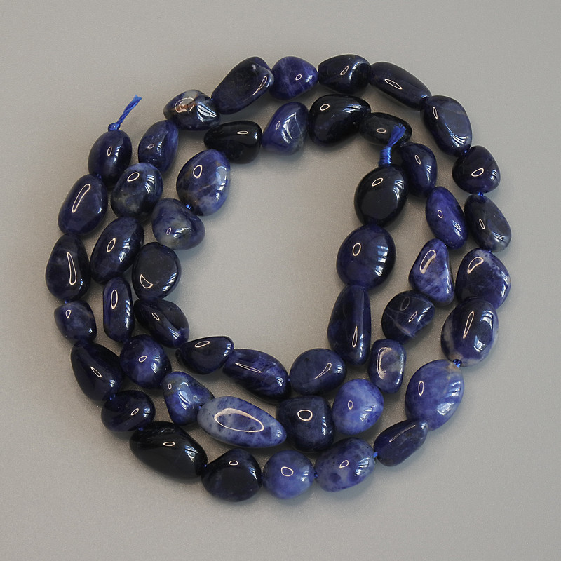 Sodalite round beads, diameter 8-12×7 mm, on thread, length 40 cm +/-