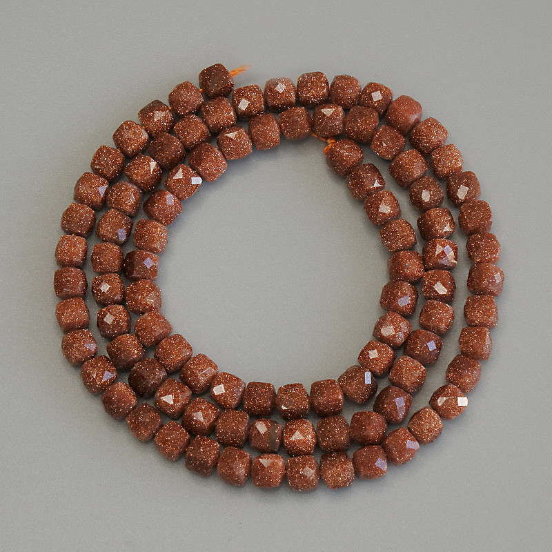 Adventurine Beads Golden Sand Faceted Cube 4mm, length 39cm on a thread